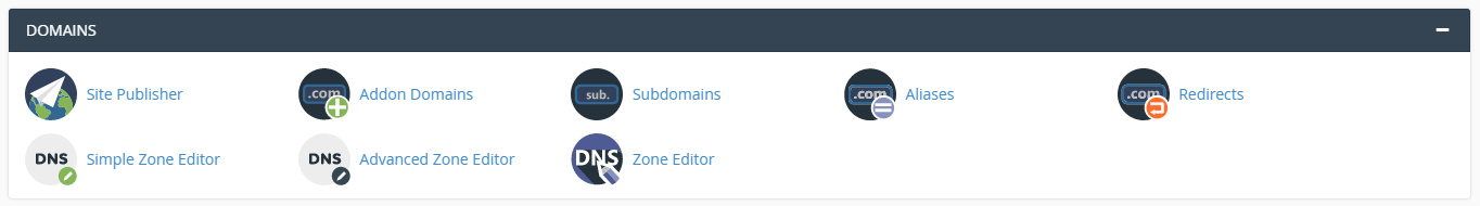 cPanel section for Domain management tools
