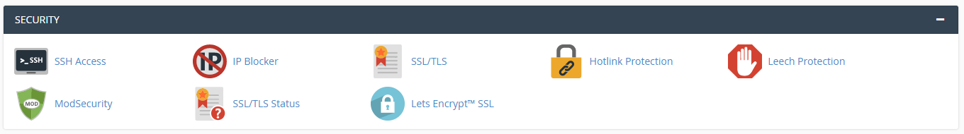 cPanel section for Security tools